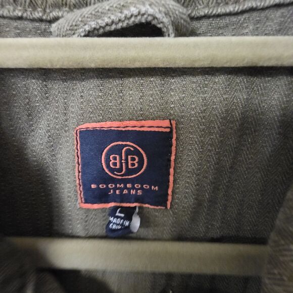 Boom Boom Jeans Jacket L Skull Green Floral Embroidered Button Military Style - Picture 8 of 14